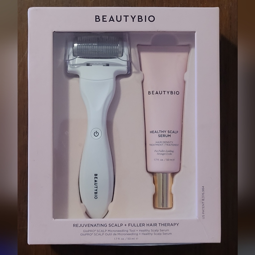 BeautyBio Scalp Microneedling Tool and Serum Set - White and Pink